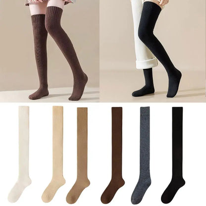 New Winter Women's Fleece-Lined Over-the-Knee Socks Thickened Warm Thigh-High Socks Solid Color Leg Warmers Boot Cuff Long Socks