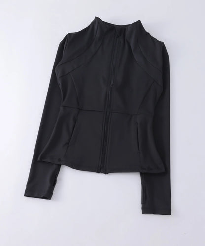 New yoga wear ladies coat round high elastic loose exercise yoga fitness long sleeve stand-up collar  yoga tops