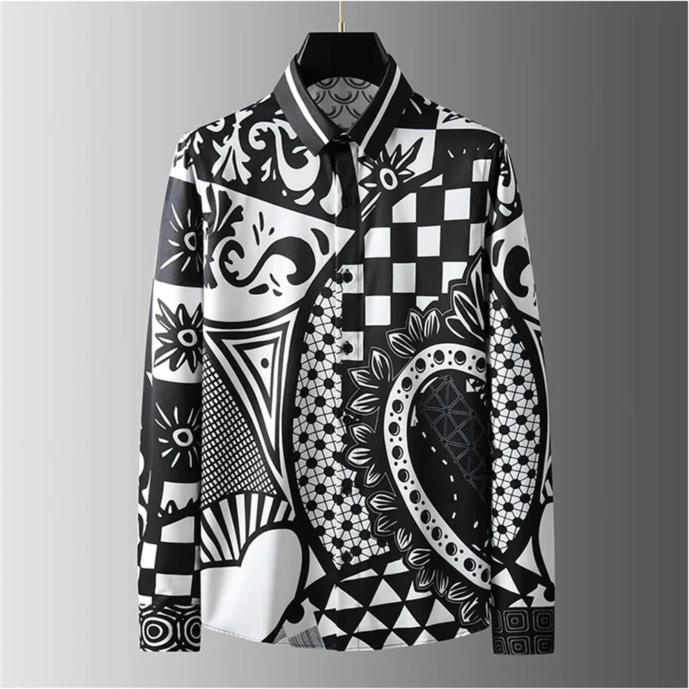 Luxury Printed Shirt Men's Long Sleeve Slim Casual Shirt High Quality Fashionable Popular Extra Large Size No-Iron Men's XS-6XL
