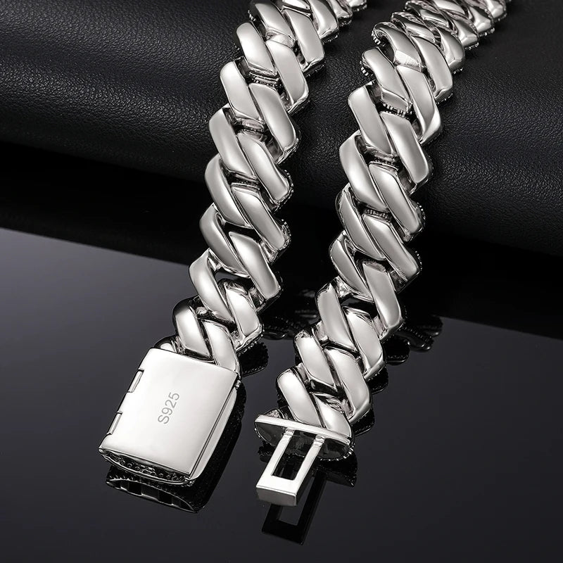 925 Sterling Silver 20mm 3 Row Cubic Zircon Men Cuban Chain Iced Out High Quality Hip Hop Jewelry Gift Dropshipping