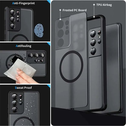 Luxuriöse Magsafe Wireless Ladehülle für Samsung Galaxy S20 S21 S22 S23 FE S24 Plus S24Ultra Stoßfeste Matte Klare Rückabdeckung