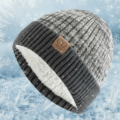 New Unisex Two-Tone Winter Hats Add Fur Lined Men And Women Fashion Warm Beanie Cap Casual Winter Knitted Hats