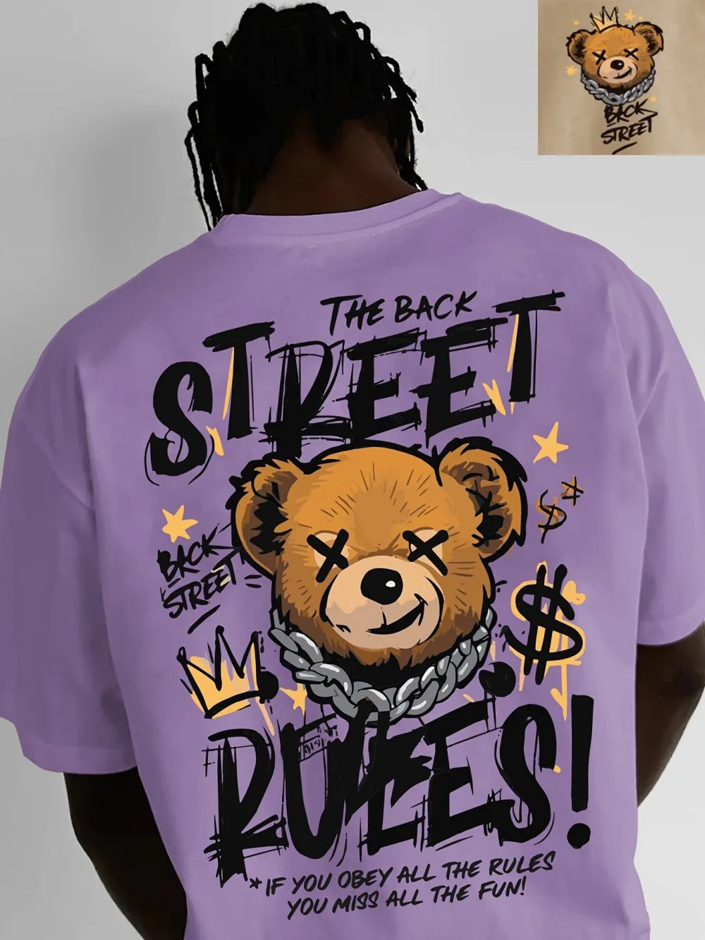 Europäische und amerikanische Herrenmode, bequemes und atmungsaktives Rundhals-T-Shirt mit Bärenbuchstaben-Print für den Sommer, Outdoor, Streetstyle