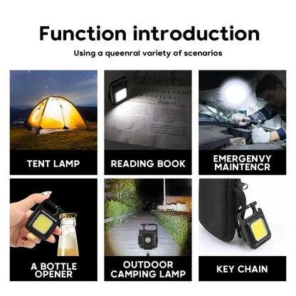 Mini LED Keychain Flashlight Aluminum Alloy USB Charging Portable COB Light for Camping Outdoor Work Fishing
