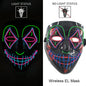 Drahtlose Neon-LED-Reinigungsmaske, im Dunkeln leuchtende Cosplay-Horrormaske, Halloween-Maskerade-Partymasken, leuchtende, lustige Verkleidung