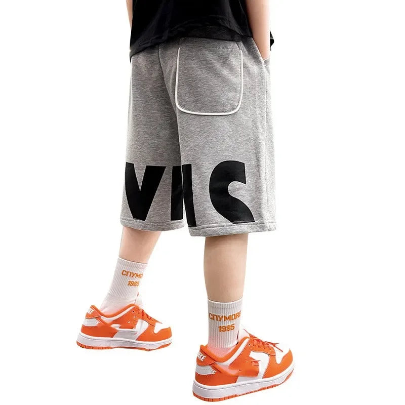 Kinder Jungen Freizeithosen Kurze Hosen Schulhosen Elastischer Bund Buchstabenprint Kleidung Schwarz Grau Laufshorts 4 5 7 8 10 12 13 14 Jahre alt