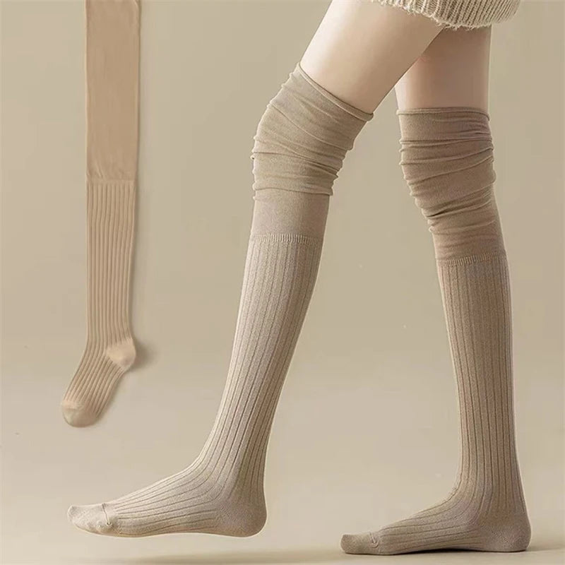 Knee High Socks for Women | Thin Long Stacked Socks Solid Colour Patchwork High Elasticity Stockings (1/3/5 Pairs)