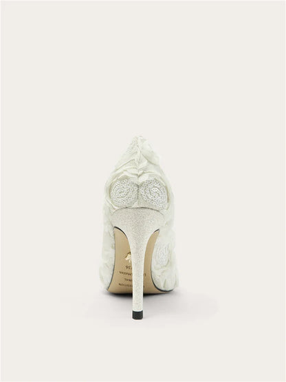 Women's Lace Glitter Wedding Heels – Pointed Toe Banquet Shoes