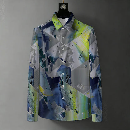 Men's Abstract Color-Block Stripe Print Shirt