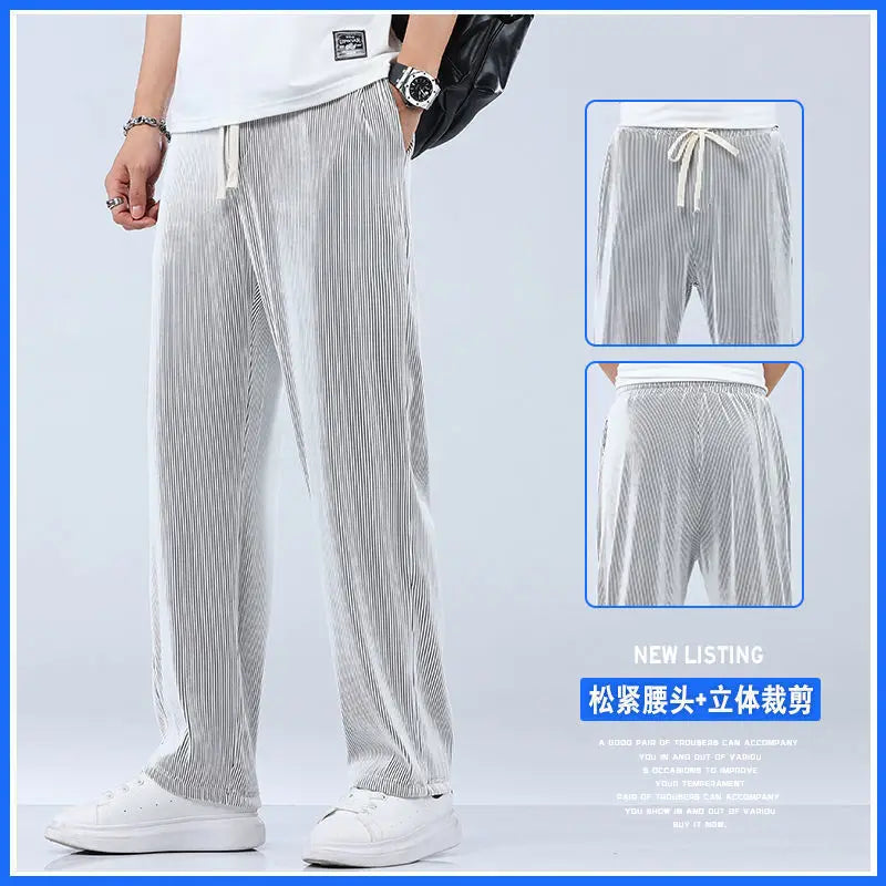 Men's Ice Silk Wide Leg Pants – Loose Summer Trousers