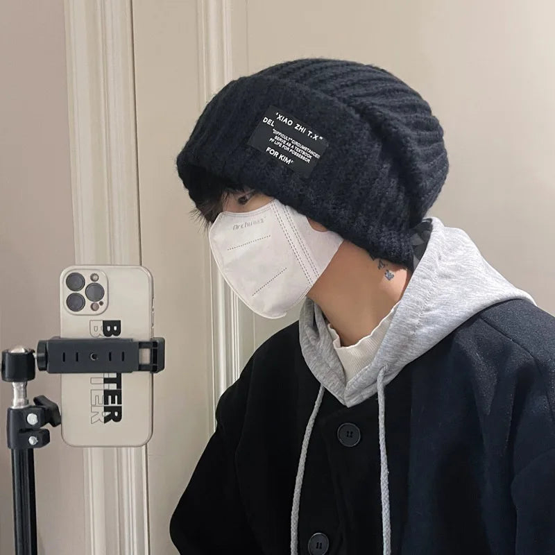 2023 Fashionable Men's Autumn And Winter Knitted Hats Large Size Warm Cold Beanie Hat Loose Big Head Ware Knitting Hat For Men