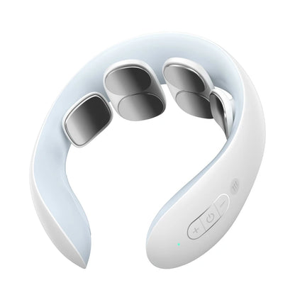 White neck massager with gray massage heads on a white background