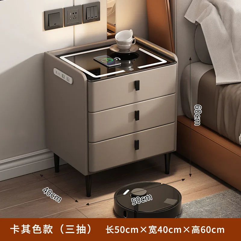 Smart Bedside Table Simple Modern Multifunctional Wireless Charging Solid Wood Audio Fingerprint Lock Bedroom Storage Cabinet