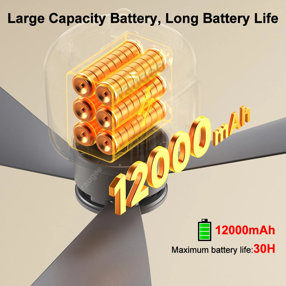 12000mAh Portable Camping Fan with LED Light & Remote