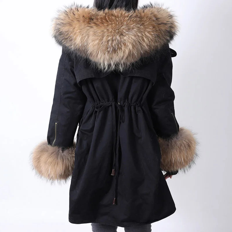 2024 Maomaokong Winter Jacket Women Big Natural Real Fox Raccoon Fur Collar Coat Female Clothing Removable Inner Lining Parkas