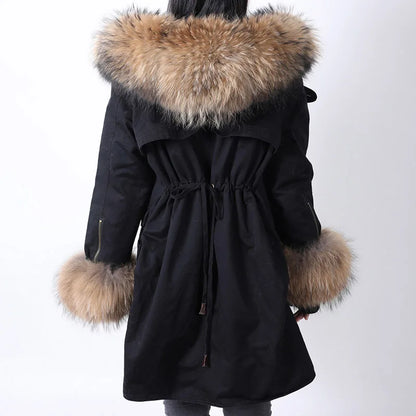 2024 Maomaokong Winter Jacket Women Big Natural Real Fox Raccoon Fur Collar Coat Female Clothing Removable Inner Lining Parkas