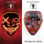Drahtlose Neon-LED-Reinigungsmaske, im Dunkeln leuchtende Cosplay-Horrormaske, Halloween-Maskerade-Partymasken, leuchtende, lustige Verkleidung