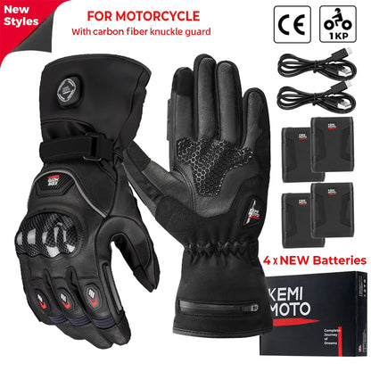 Motorcycle Heated Gloves Touch Screen Winter Warm Skiing Gloves Waterproof Rechargeable Heating Thermal Gloves For Snowmobile