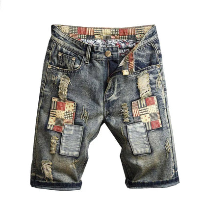 Herren Blaue Denim Shorts Mode Casual Jeans Kurze Hosen mit Taschen zerrissen und Kratzer Dekoration Asiatische Größe 28-40 42 44 46 48