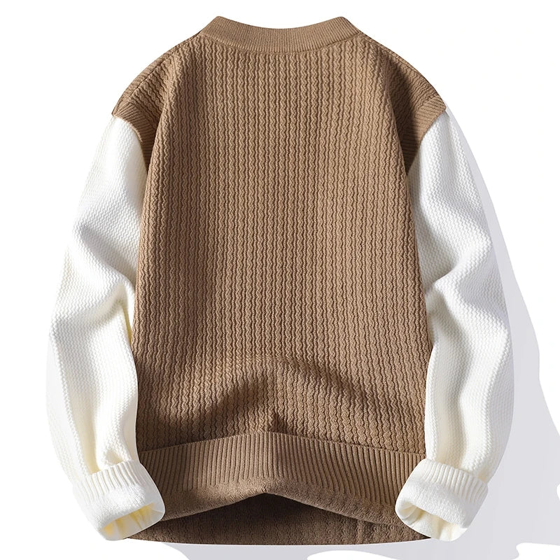Sweater Men Autumn Winter Casual O-Neck Fashion Patchwork Long Sleeve Knitted Pullovers Mens Youthful Vitality Knit Sweaters