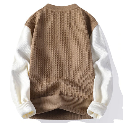 Sweater Men Autumn Winter Casual O-Neck Fashion Patchwork Long Sleeve Knitted Pullovers Mens Youthful Vitality Knit Sweaters