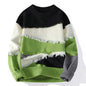 Patchwork Fringe Knit Pullover | Round Sweater
