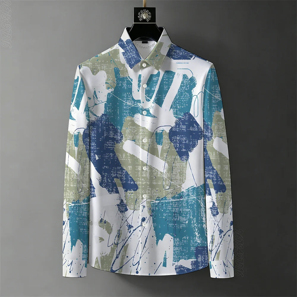 Men's Retro Baroque Print Business Casual Shirt