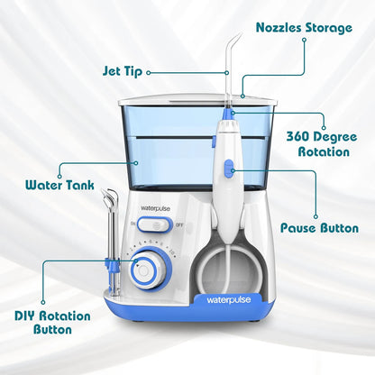 Waterpulse Electric Water Flosser Oral Irrigator — 800ml, 5 Tips