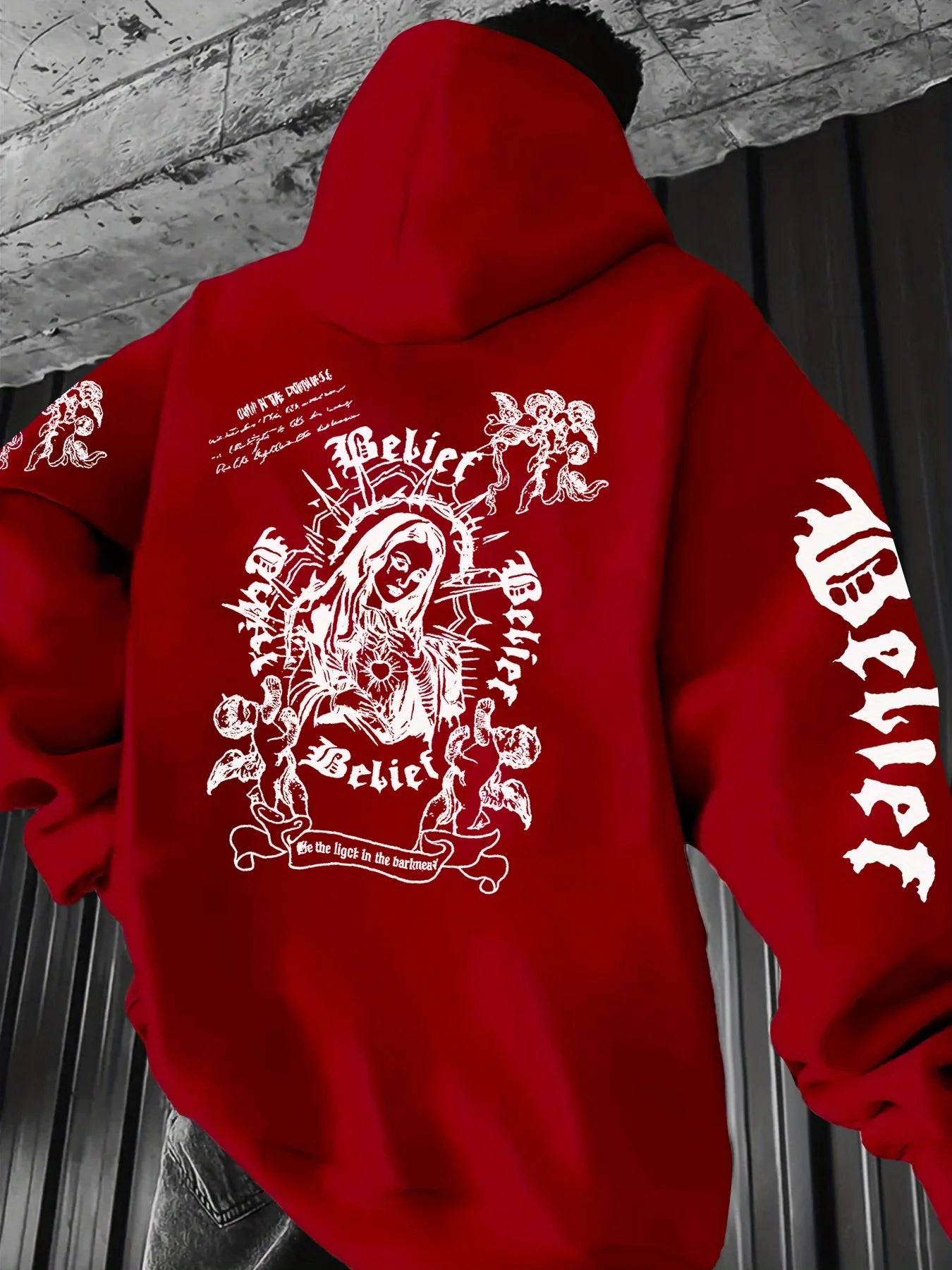 European and American men's autumn Statue of Liberty little angel print comfortable soft hooded sweatshirt outdoor street top