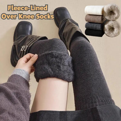 New Winter Women's Fleece-Lined Over-the-Knee Socks Thickened Warm Thigh-High Socks Solid Color Leg Warmers Boot Cuff Long Socks