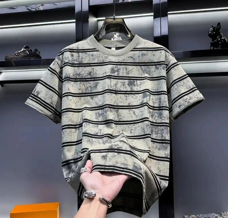 All Match Street Casual Tie Dye Gestreiftes Kurzarm-T-Shirt für Herren, Neues Sommer Trend Marken Locker Halbarm-Oberteil