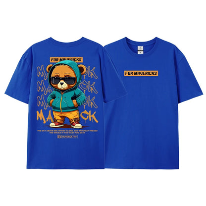 Cotton Fashion Bear Pattern Printed Men Women T Shirt Hip Hop Loose Tops Breathable Comfortable Casual Oversized Couple Clothing
