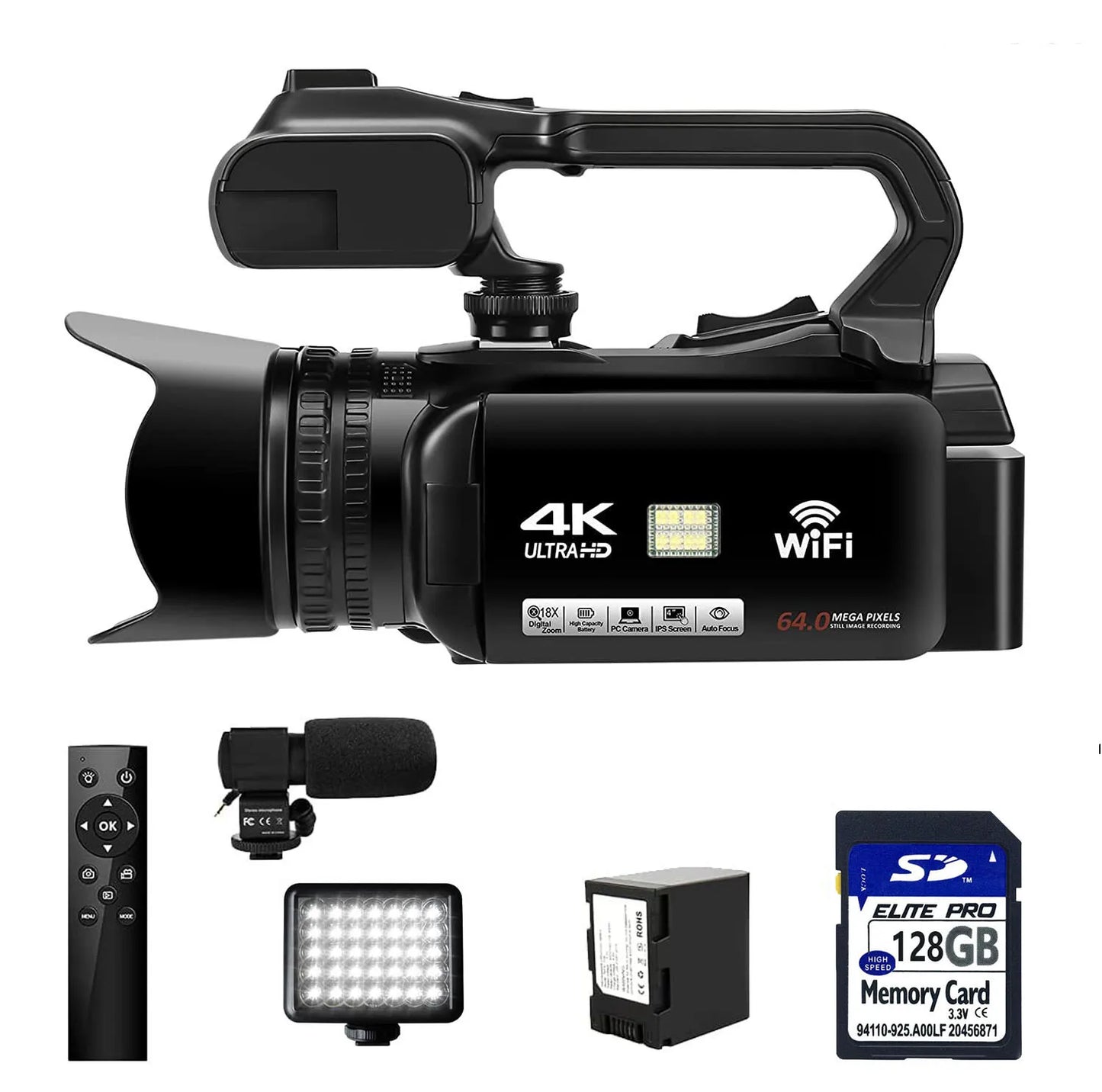 WIFI Camcorder 4K 64MP 60FPS Vlogging Touch Screen