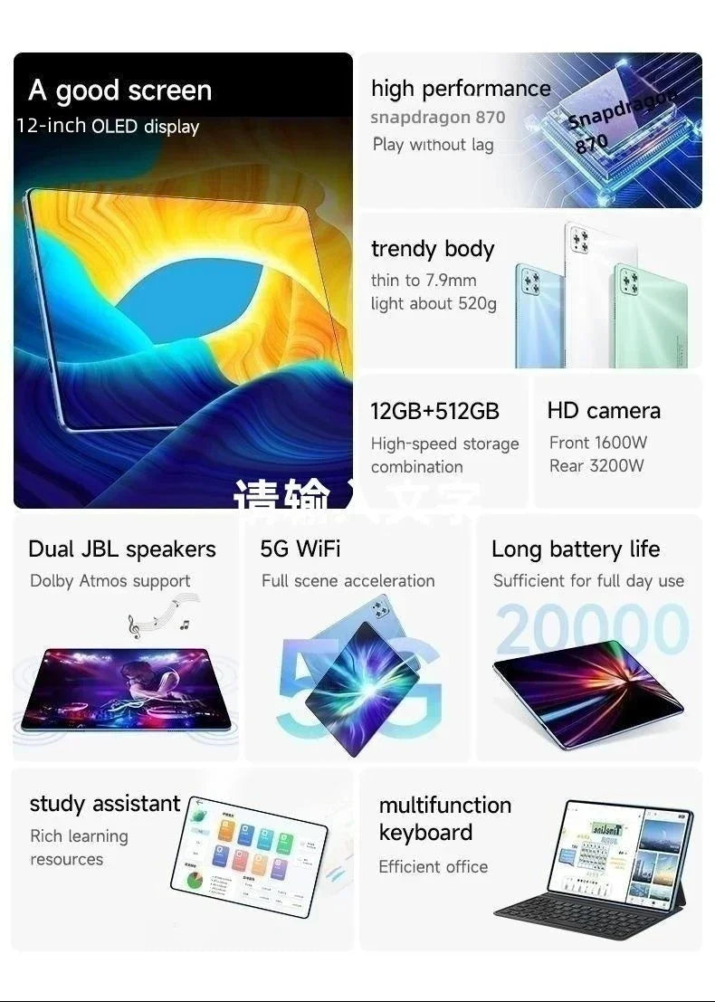 Android 14 Tablet 22GB+2TB 5G Dual SIM 4K - 20000mAh