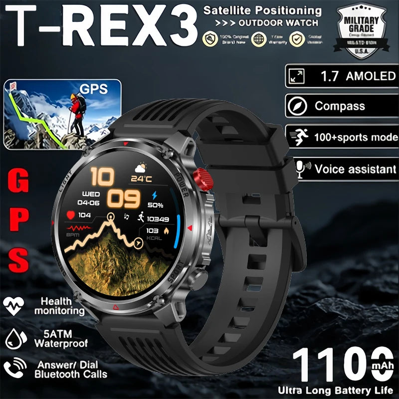 2026 New Military Outdoor Smart Watch Men GPS Compass Altimeter 5ATM Waterproof 1100mAh Battery Bluetooth Call Tactical Sports