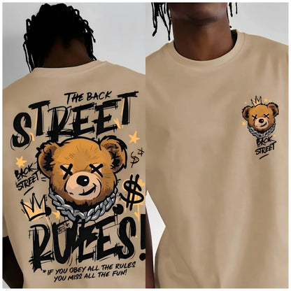 Europäische und amerikanische Herrenmode, bequemes und atmungsaktives Rundhals-T-Shirt mit Bärenbuchstaben-Print für den Sommer, Outdoor, Streetstyle