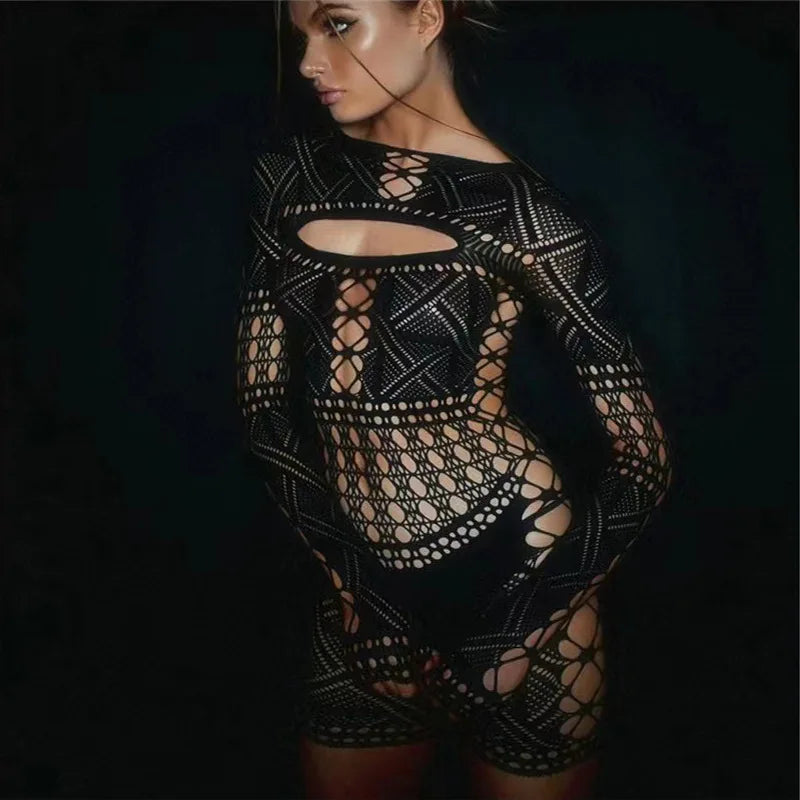 Sex Dress Jumpsuit with hollowed out tight lace and sexy hip hugging skirt casual women's long dresses daring lingerie woman xxx