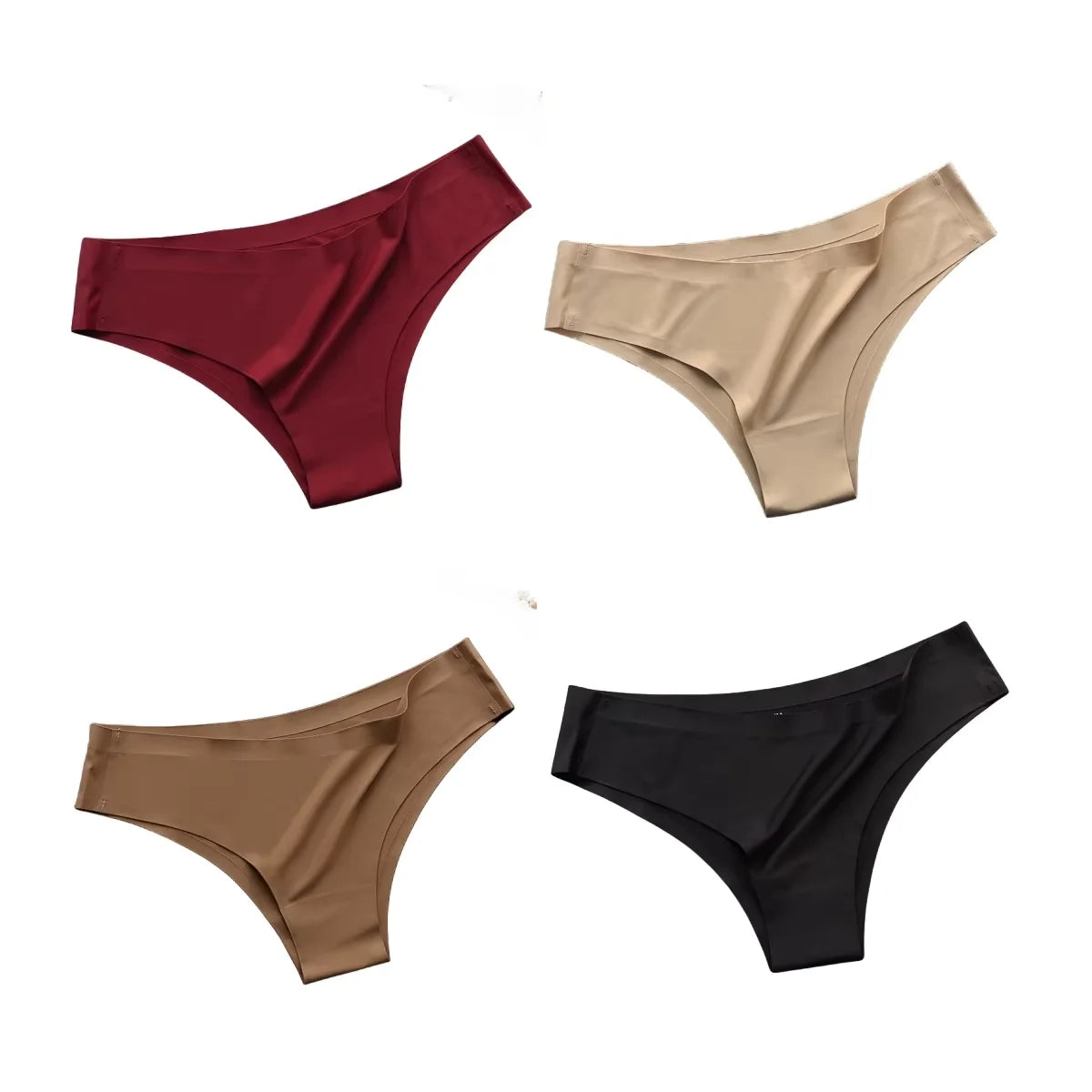 Seamless Panties Women Sexy Underwear Ice Silk Underpants Low Waist G-string Female Soft Solid Ultra-thin Briefs 4 Piece Set