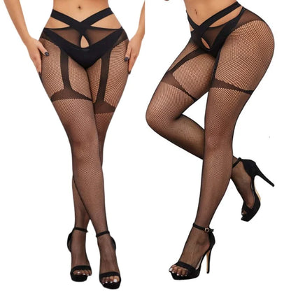 Plus Size Fishnet Garter Belt Bodysuit Tights XXL
