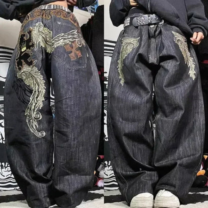 American Fashion Hip Hop Joker Oversized Jeans Women Street Y2K New Clearance Spot Hot Mopping Wide-leg Pants Unisex Loose Jeans