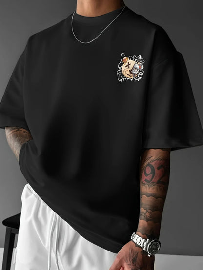 2025 New Men's Personalized Graffiti Bear Letter Printed Breathable and Comfortable Round Neck T-shirt Outdoor High Street Top