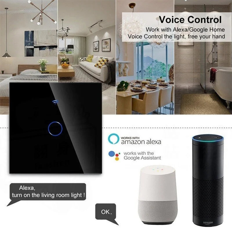 AXUS EU WLAN Smarte Lichtschalter Touch-Schalter RF433 Kein Neutralleiter Smart Home Life Tuya App Steuerung Unterstützt Alexa Google Home