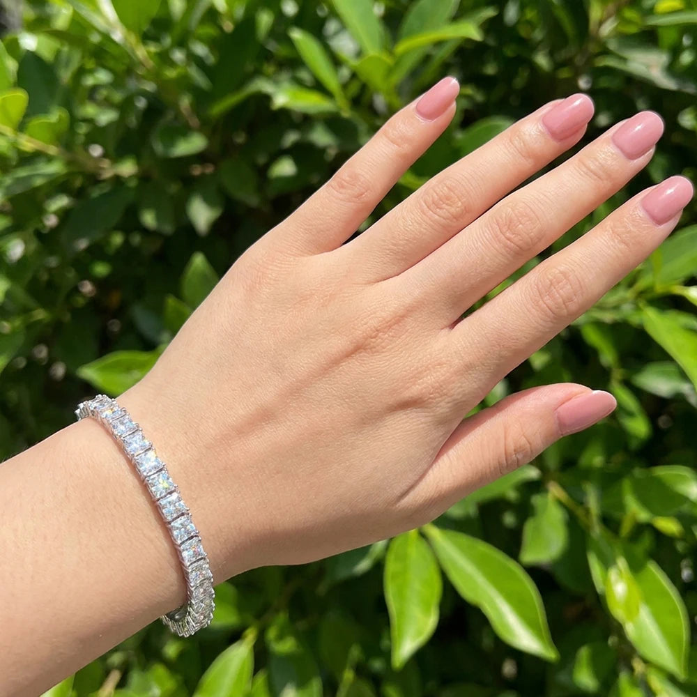 KNOBSPIN Princess Cut Moissanite Bracelets for Women s925 Sterling Silver Plated 18k White Gold GRA Certified Wedding Bracelet