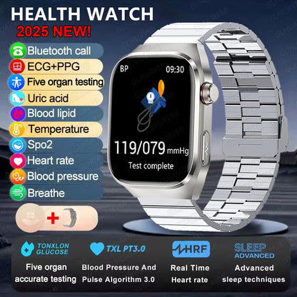 2025 Neue Mikro-Vorsorgeuntersuchung Smartwatch für Herren Harnsäure Körperfett Fünf-Organe-Gesundheitsuhr Bluetooth-Anruf Smart-Armband