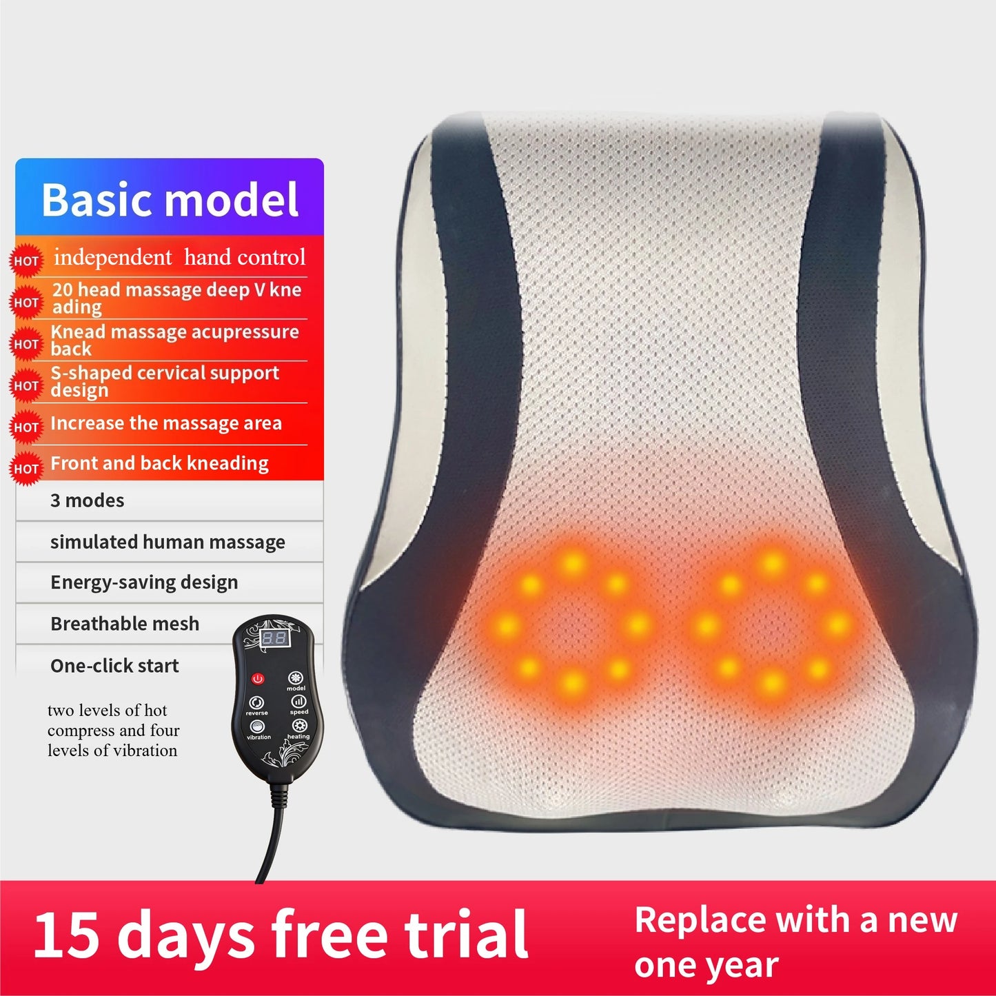 Manufacturer Direct Electric Shiatsu Head Neck Cervical Ttraction Body Massager Car Back Pillow with Heating Vibrating Massage D