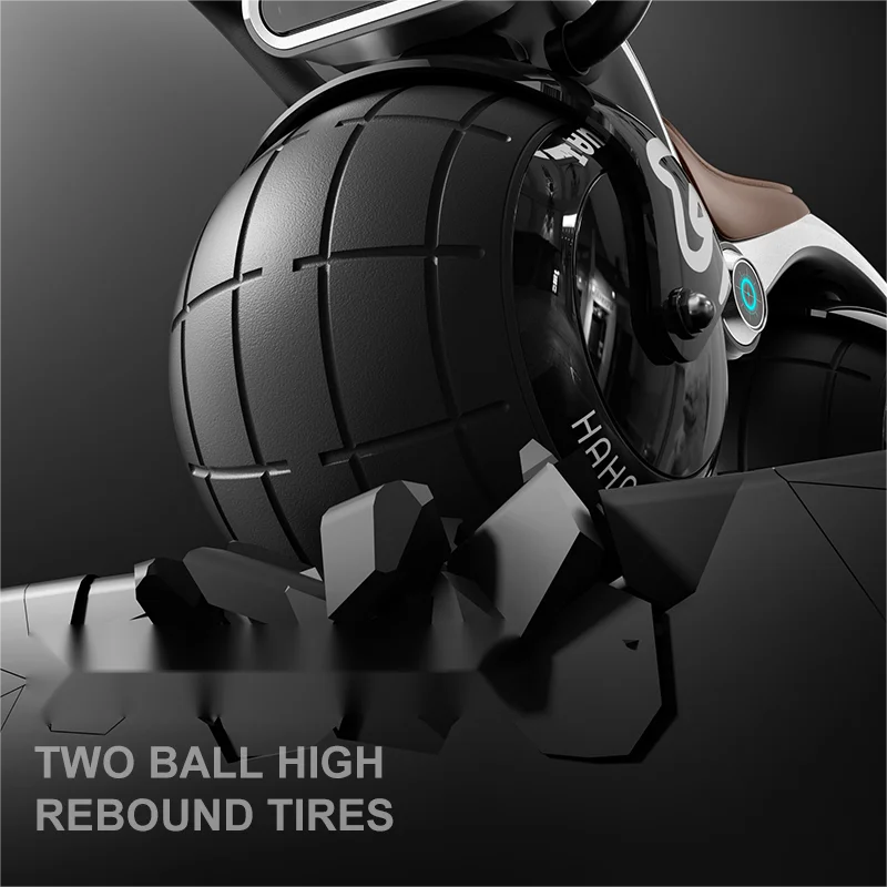 Close-up of a high rebound tire with branding on a dark background