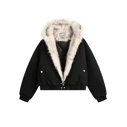 Winter Warm Clothing Men Women Retro Simple Plush Coat Sportswear New Loose Hooded Cotton Jacket Punk Fur Collar Jacket Couple