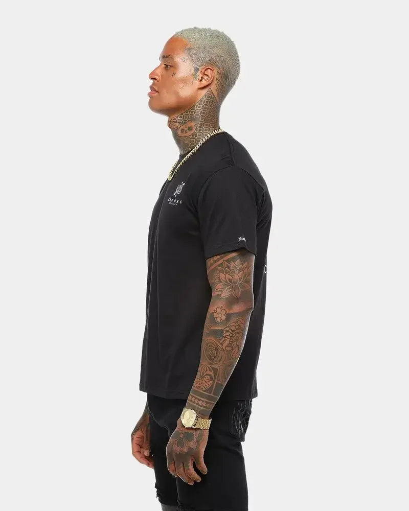 Crooks & Castles Men's Greco Bandusa Tee T-Shirt - Black/Gold Foil Metallic
