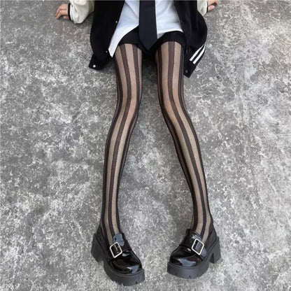 Gestreifte Overknee-Strümpfe Strumpfhosen Dessous Strumpfwaren Ultralange Nylonstrumpfhosen Strumpfhosen Damen Schwarze Strumpfhosen Bodystockings Neu