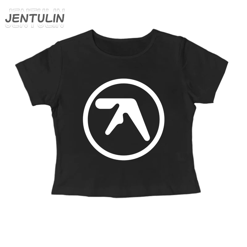 Punk Aphex Twin Print Oversize Hip Hop Women Crop Top Tee